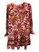 Tuckernuck Size XL Pink, Orange & Brown Cotton Long Sleeve Floral V Neck Dress Pink, Orange & Brown / XL