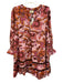 Tuckernuck Size XL Pink, Orange & Brown Cotton Long Sleeve Floral V Neck Dress Pink, Orange & Brown / XL