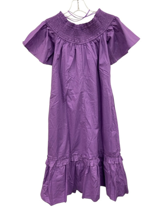 Hyacinth House Size XXS Purple Cotton Off Shoulder Shirred Short Sleeve Dress Purple / XXS