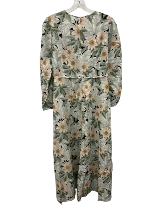 Tuckernuck Size L Green, Yellow & Black Linen Long Balloon Sleeve Floral Dress Green, Yellow & Black / L