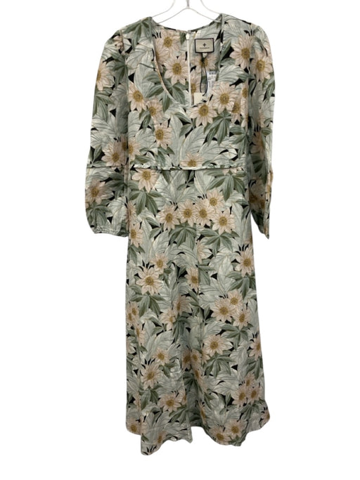 Tuckernuck Size L Green, Yellow & Black Linen Long Balloon Sleeve Floral Dress Green, Yellow & Black / L