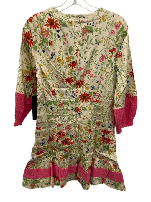 Tuckernuck Size XS Cream, Red & Green Cotton 3/4 Sleeve Floral Knee Dress Cream, Red & Green / XS