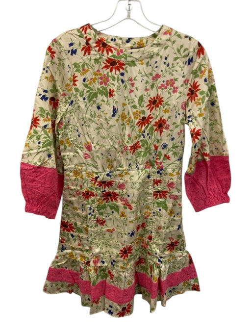 Tuckernuck Size XS Cream, Red & Green Cotton 3/4 Sleeve Floral Knee Dress Cream, Red & Green / XS