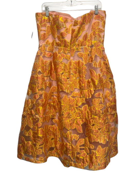 Abbey Glass Size XL Orange, Yellow & Pink Polyester jaquard Floral Knee Dress Orange, Yellow & Pink / XL