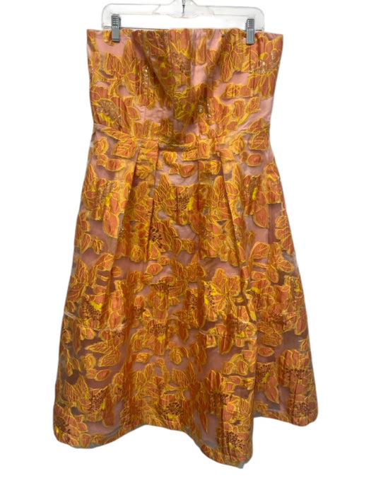Abbey Glass Size XL Orange, Yellow & Pink Polyester jaquard Floral Knee Dress Orange, Yellow & Pink / XL