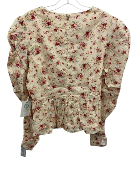 Hyacinth House Size L Red, Cream & Green Cotton Long Sleeve Floral Peplum Top Red, Cream & Green / L