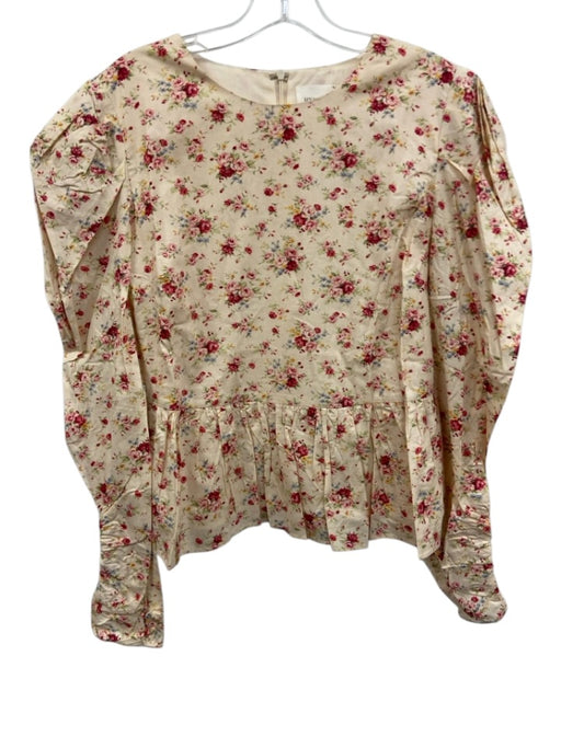 Hyacinth House Size L Red, Cream & Green Cotton Long Sleeve Floral Peplum Top Red, Cream & Green / L