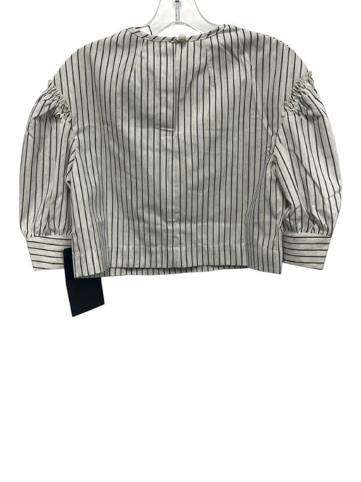 Tuckernuck Size S Cream & Navy Linen Short Balloon Sleeve Striped Crop Top Cream & Navy / S