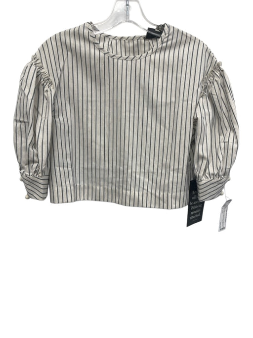 Tuckernuck Size S Cream & Navy Linen Short Balloon Sleeve Striped Crop Top Cream & Navy / S