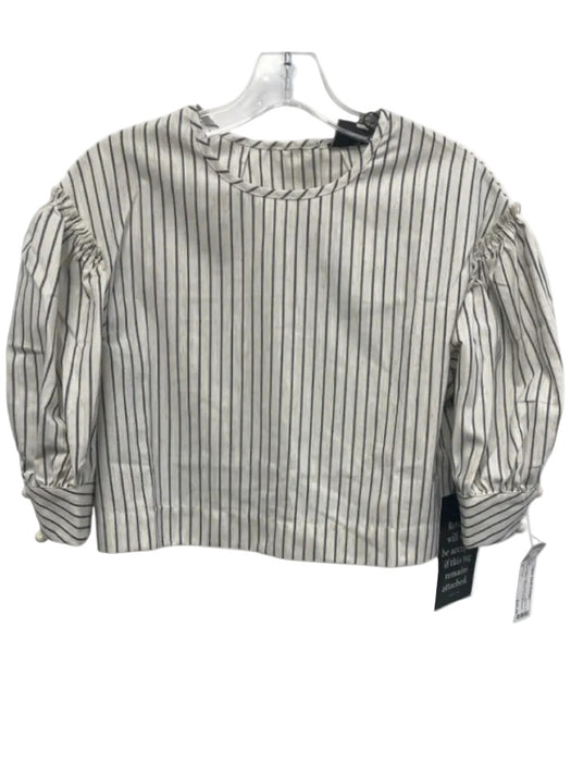 Tuckernuck Size S Cream & Navy Linen Short Balloon Sleeve Striped Crop Top Cream & Navy / S