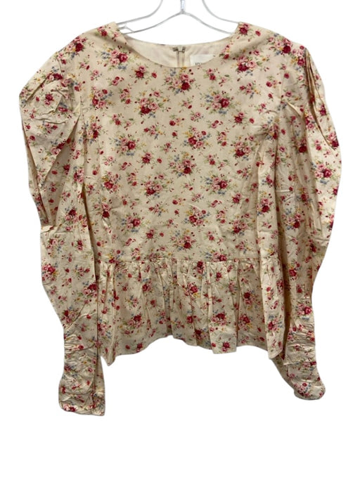 Hyacinth House Size M Red, Cream & Green Cotton Long Sleeve Floral Peplum Top Red, Cream & Green / M