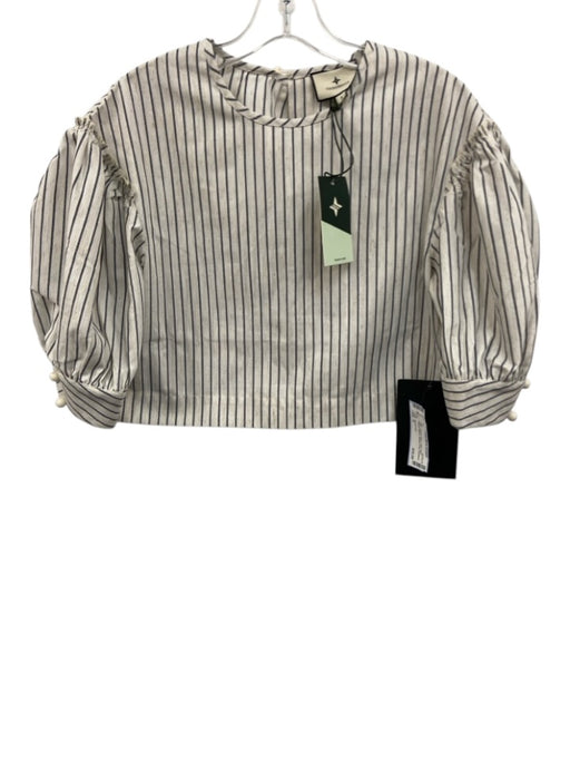 Tuckernuck Size S Cream & Navy Linen Short Balloon Sleeve Striped Crop Top Cream & Navy / S