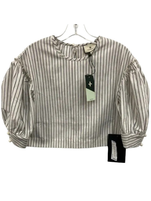 Tuckernuck Size S Cream & Navy Linen Short Balloon Sleeve Striped Crop Top Cream & Navy / S