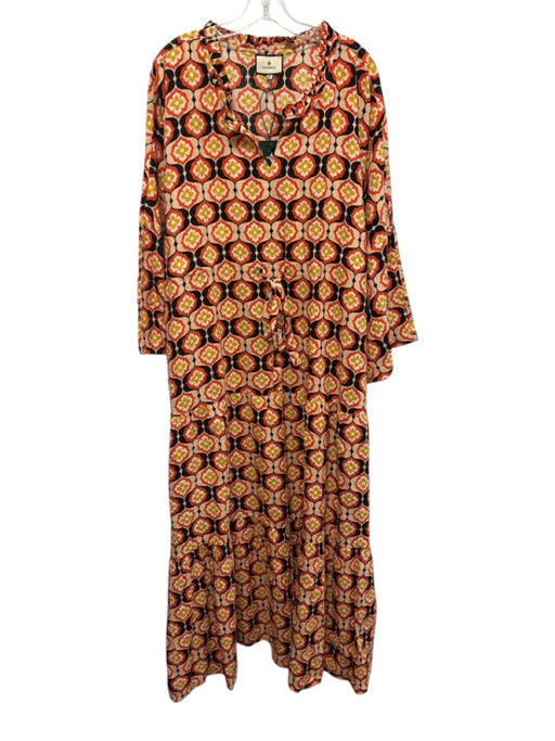 Tuckernuck Size 2XL Orange, Yellow & Black Linen 3/4 Sleeve Floral Midi Dress Orange, Yellow & Black / 2XL
