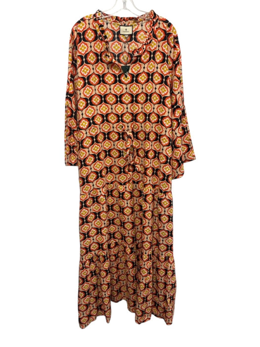 Tuckernuck Size 2XL Orange, Yellow & Black Linen 3/4 Sleeve Floral Midi Dress Orange, Yellow & Black / 2XL