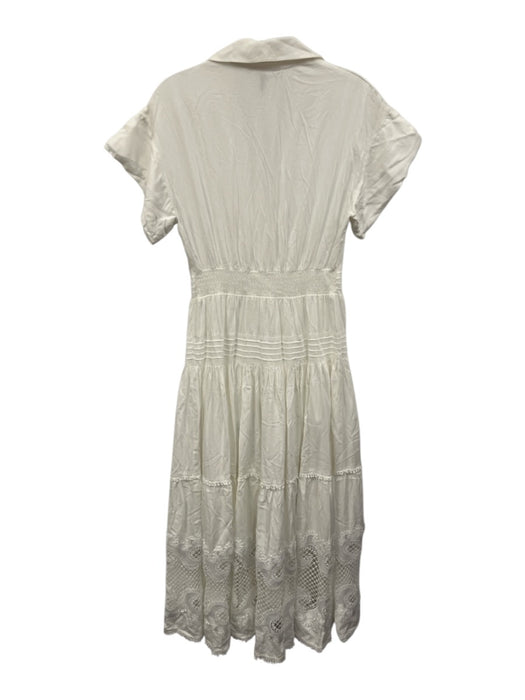 Maje Size 36 White Viscose Blend Short Sleeve Collared V Neck Lace Detail Dress White / 36