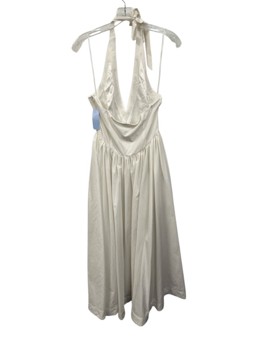 Jewel Badgley Mischka Size 8 Cream White Nylon Tie Neck V Neck Side Zip Dress Cream White / 8
