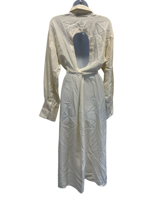 Rohe Size 38 Cream White Silk Long Sleeve Button Front Collared Open Back Dress Cream White / 38