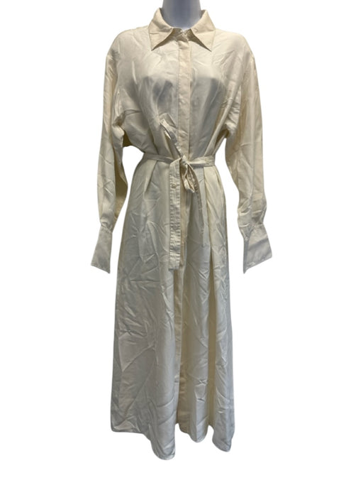 Rohe Size 38 Cream White Silk Long Sleeve Button Front Collared Open Back Dress Cream White / 38