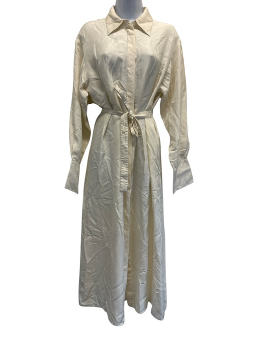 Rohe Size 38 Cream White Silk Long Sleeve Button Front Collared Open Back Dress Cream White / 38