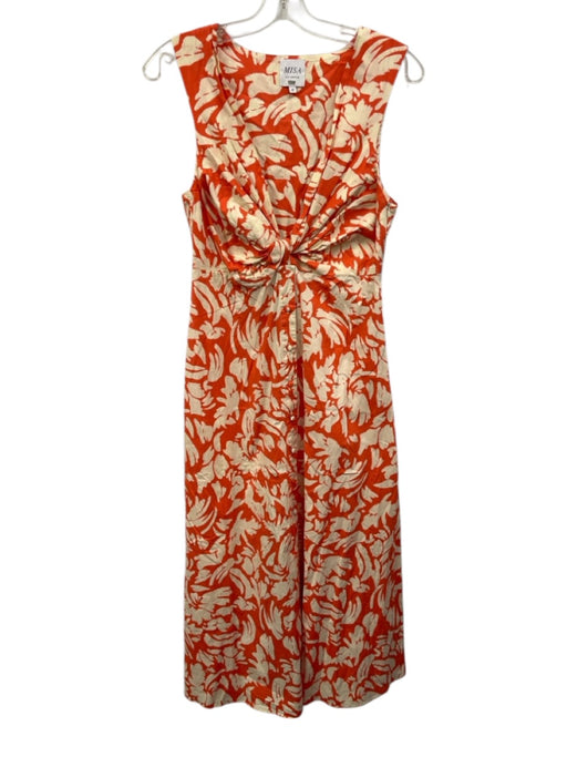 Misa Size M Orange & Beige Cotton Abstract Print Sleeveless Twist Detail Dress Orange & Beige / M