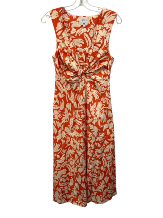Misa Size M Orange & Beige Cotton Abstract Print Sleeveless Twist Detail Dress Orange & Beige / M