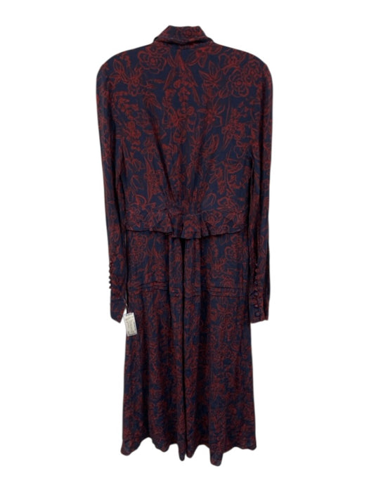 Jason Wu Collective Size 4 navy blue & burgundy Viscose Blend Long Sleeve Dress navy blue & burgundy / 4