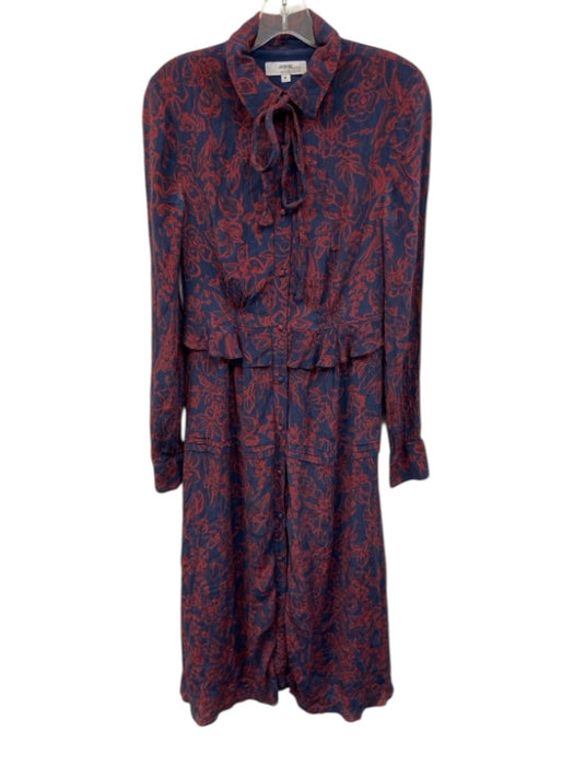 Jason Wu Collective Size 4 navy blue & burgundy Viscose Blend Long Sleeve Dress navy blue & burgundy / 4