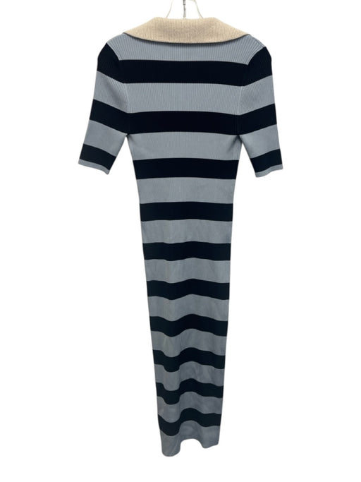 A.L.C. Size L Mixed Blues & Beige Rayon Blend Ribbed Knit Striped Dress Mixed Blues & Beige / L