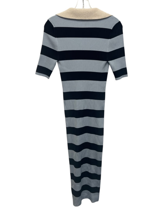 A.L.C. Size L Mixed Blues & Beige Rayon Blend Ribbed Knit Striped Dress Mixed Blues & Beige / L