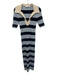 A.L.C. Size L Mixed Blues & Beige Rayon Blend Ribbed Knit Striped Dress Mixed Blues & Beige / L