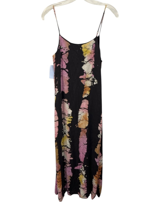 Busayo Size S Brown, Pink & Orange Rayon Spaghetti Strap Tie Dye Side Slit Dress Brown, Pink & Orange / S