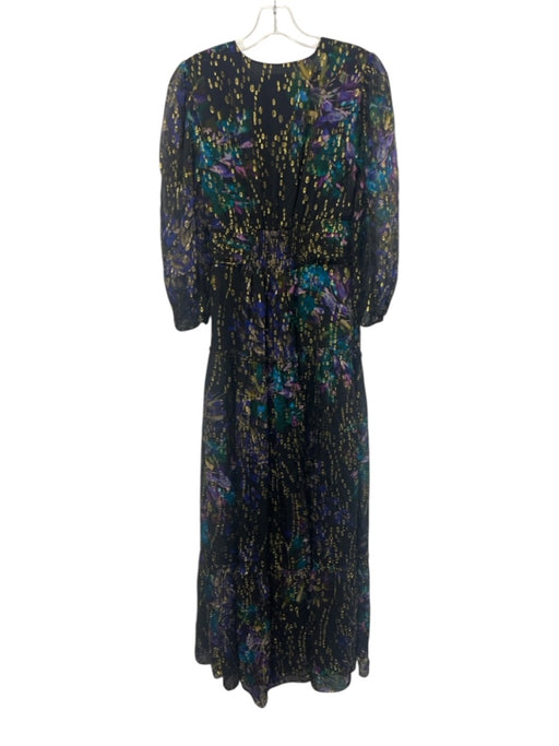 Shoshanna Midnight Size 2 Black, Blue & Purple Viscose Blend flocked Dress Black, Blue & Purple / 2