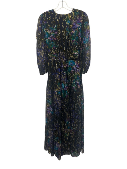 Shoshanna Midnight Size 2 Black, Blue & Purple Viscose Blend flocked Dress Black, Blue & Purple / 2