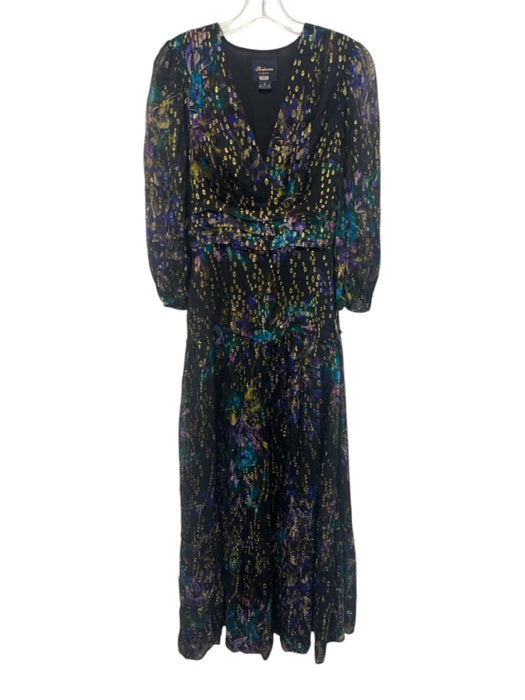 Shoshanna Midnight Size 2 Black, Blue & Purple Viscose Blend flocked Dress Black, Blue & Purple / 2