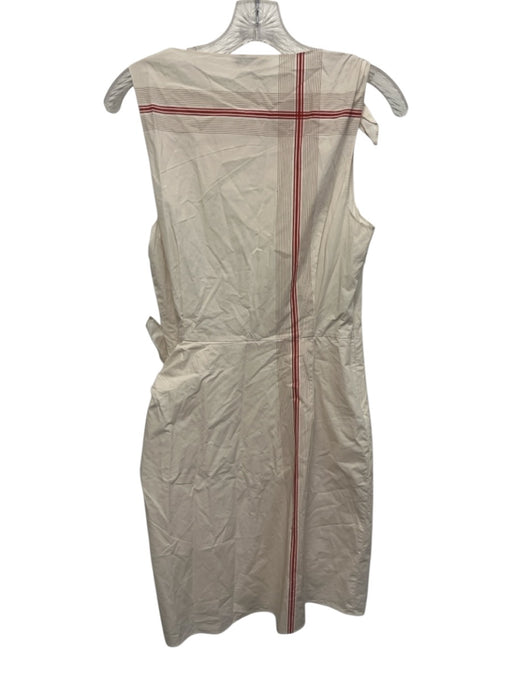 Vince Size 2 Cream Beige & Red Cotton Sleeveless Knot Detail stripe accent Dress Cream Beige & Red / 2