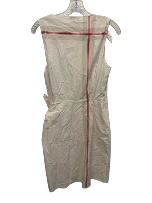 Vince Size 2 Cream Beige & Red Cotton Sleeveless Knot Detail stripe accent Dress Cream Beige & Red / 2