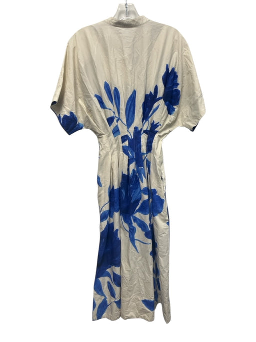 Natori Size 2 Cream White & Blue Cotton Blend Floral Watercolor Print Dress Cream White & Blue / 2