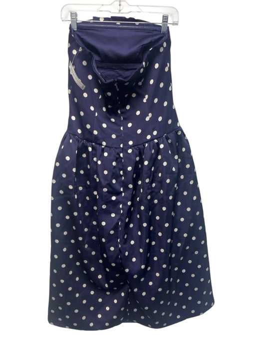 Self-Portrait Size 6 Navy Blue & Cream White Polyester Satin Polka Dot Dress Navy Blue & Cream White / 6