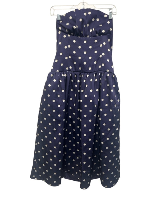 Self-Portrait Size 6 Navy Blue & Cream White Polyester Satin Polka Dot Dress Navy Blue & Cream White / 6