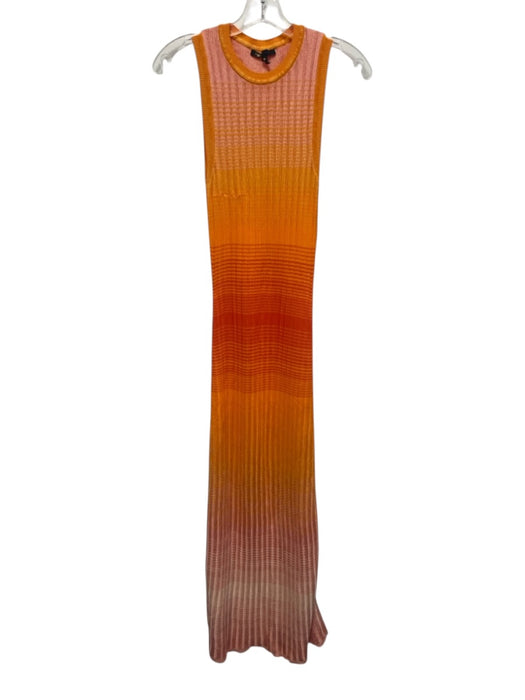 Maje Size 34 Orange & Pink Viscose Ribbed Knit Sleeveless Gradient Dress Orange & Pink / 34