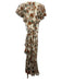 Tanya Taylor Size 6 Cream White, Brown & Green Linen & Silk Wrap V Neck Dress Cream White, Brown & Green / 6