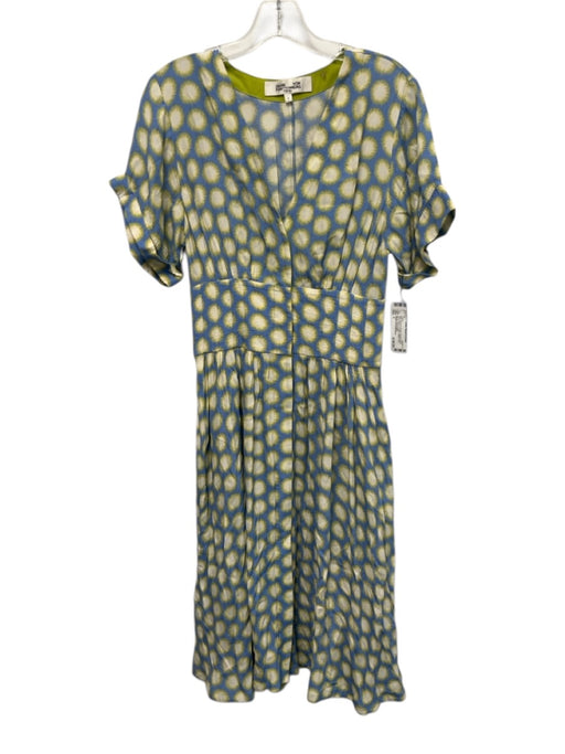 Diane Von Furstenberg Size 4 Blue, Green & Cream Viscose Blend V Neck Dress Blue, Green & Cream / 4