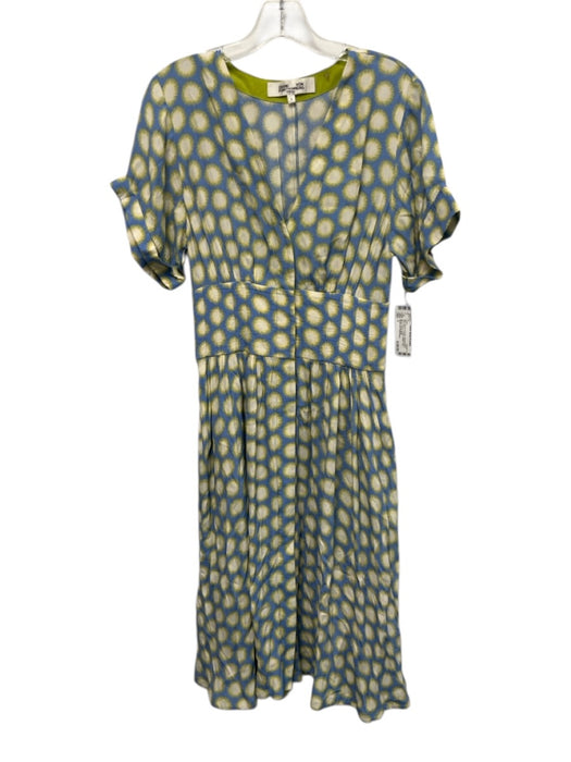 Diane Von Furstenberg Size 4 Blue, Green & Cream Viscose Blend V Neck Dress Blue, Green & Cream / 4