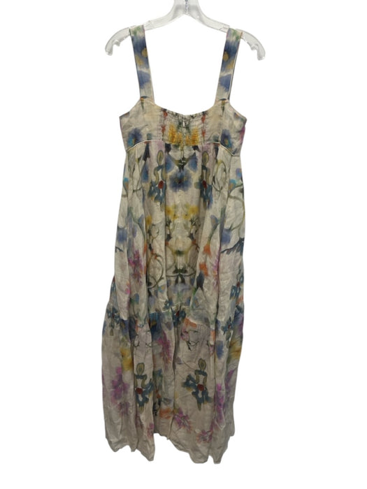Marchesa Rosa Size 2 Beige & Multi Ramie Abstract Floral Sleeveless Dress Beige & Multi / 2