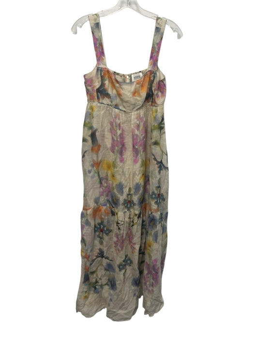 Marchesa Rosa Size 2 Beige & Multi Ramie Abstract Floral Sleeveless Dress Beige & Multi / 2