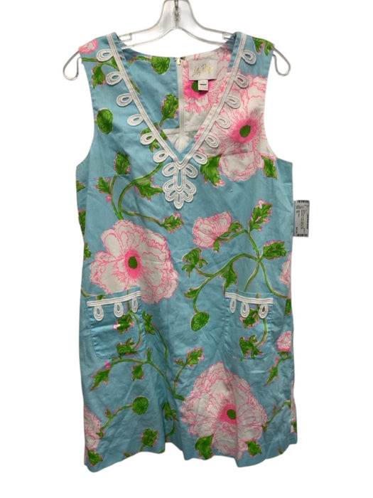 Lilly Pulitzer Size 10 Blue, Green & Pink Cotton Floral Sleeveless V Neck Dress Blue, Green & Pink / 10