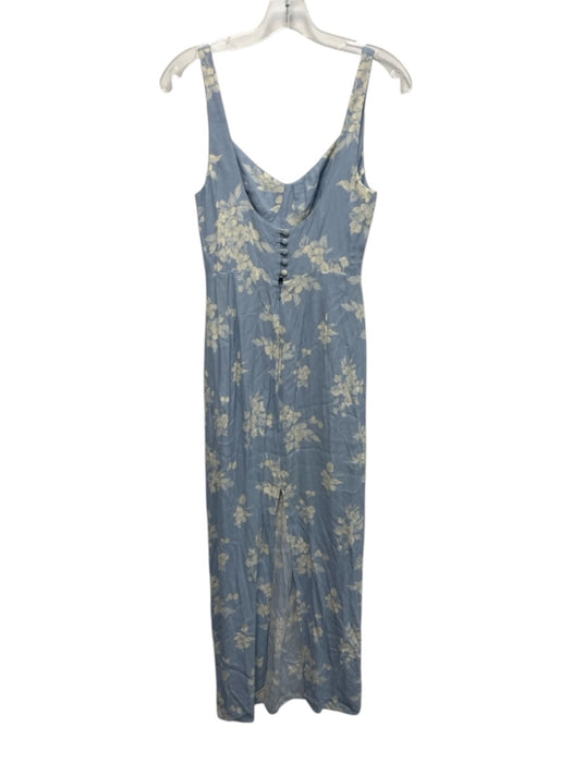 Reformation Size 4 Blue & Cream White Viscose Blend Floral Sleeveless Dress Blue & Cream White / 4