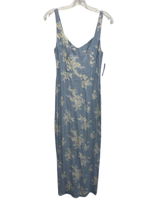 Reformation Size 4 Blue & Cream White Viscose Blend Floral Sleeveless Dress Blue & Cream White / 4