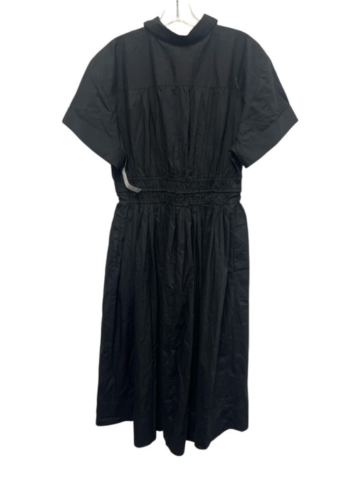 J. Crew Size 8 Black Cotton Short Cuff Sleeve 1/2 Button Drawstring Waist Dress Black / 8